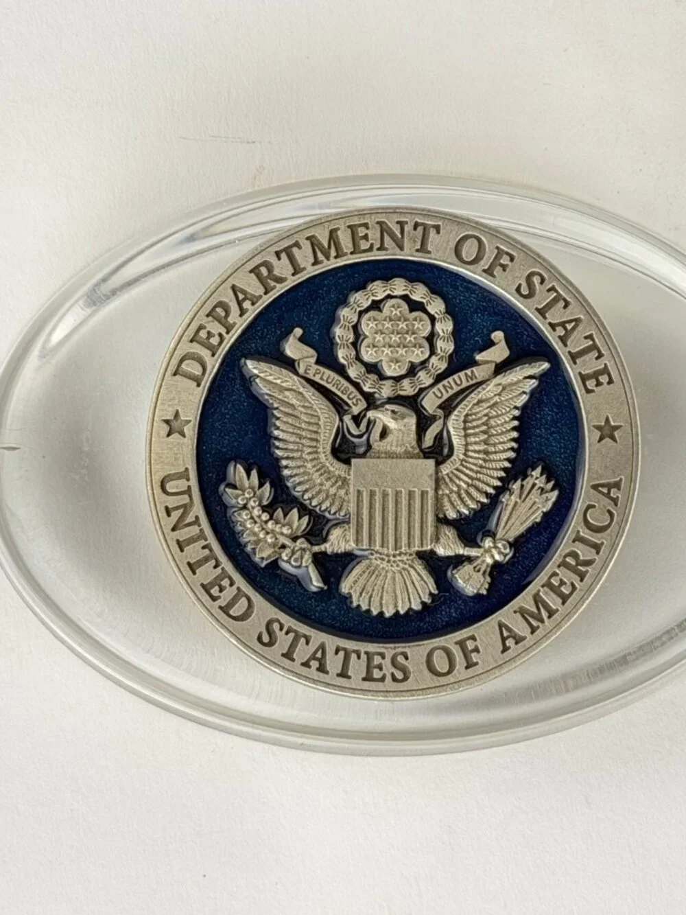 Department of State Pewter Glass Paperweight 2017 Heritage Pewter US Emblem Desk